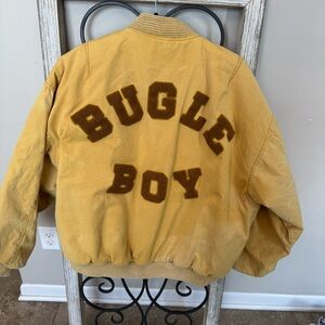 Bugle Boy Tan Canvas Bomber Jacket Chenille Back Lettering Patch L